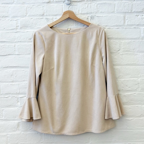 Tuckernuck Tops - Tuckernuck || Sail to Sable Faux Suede Bell Sleeve Top Cream Beige Medium